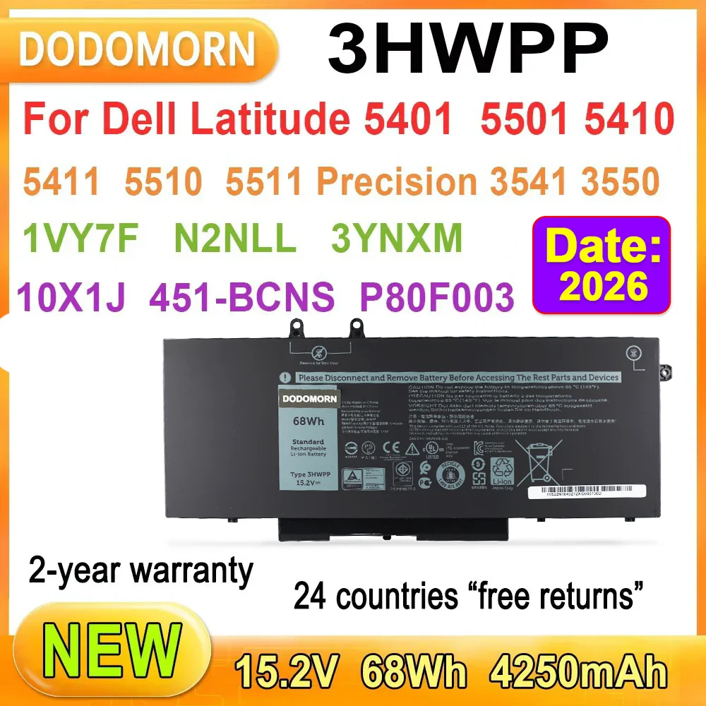 3hwpp batería para portátil Dell Latitude 5401, 5501, 5410, 5411, 5510, 5511, para Dell Precision 3541, 3550, 3551, 1VY7F, N2NLL, P80F003, nueva