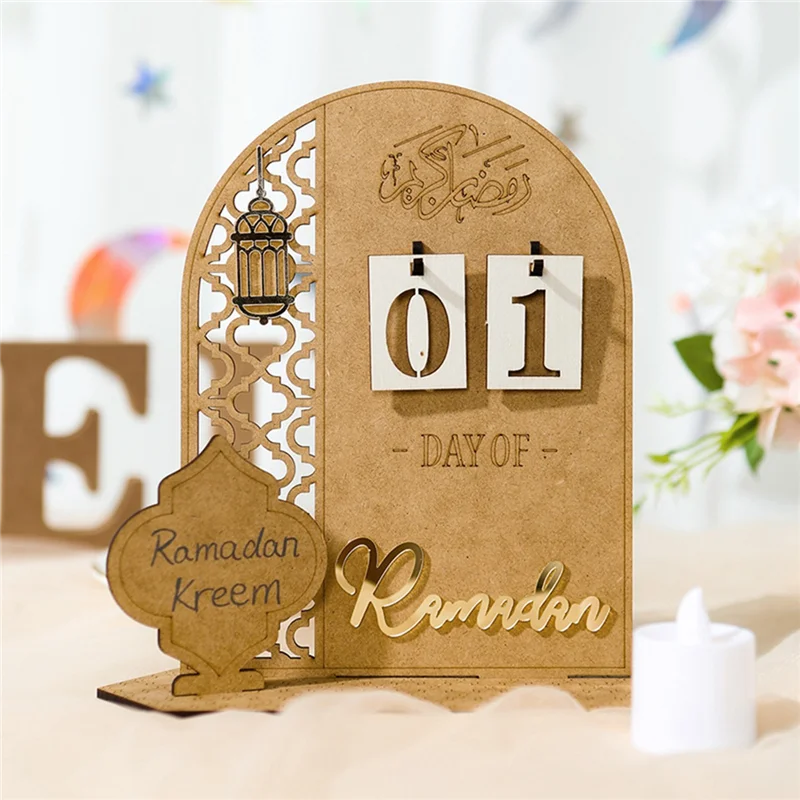 AED6-Ramadan Countdown Calendar Eid Mubarak Ornament 2023 Ramadan Decoration For Home Islam Muslim Party Decor Ramadan B