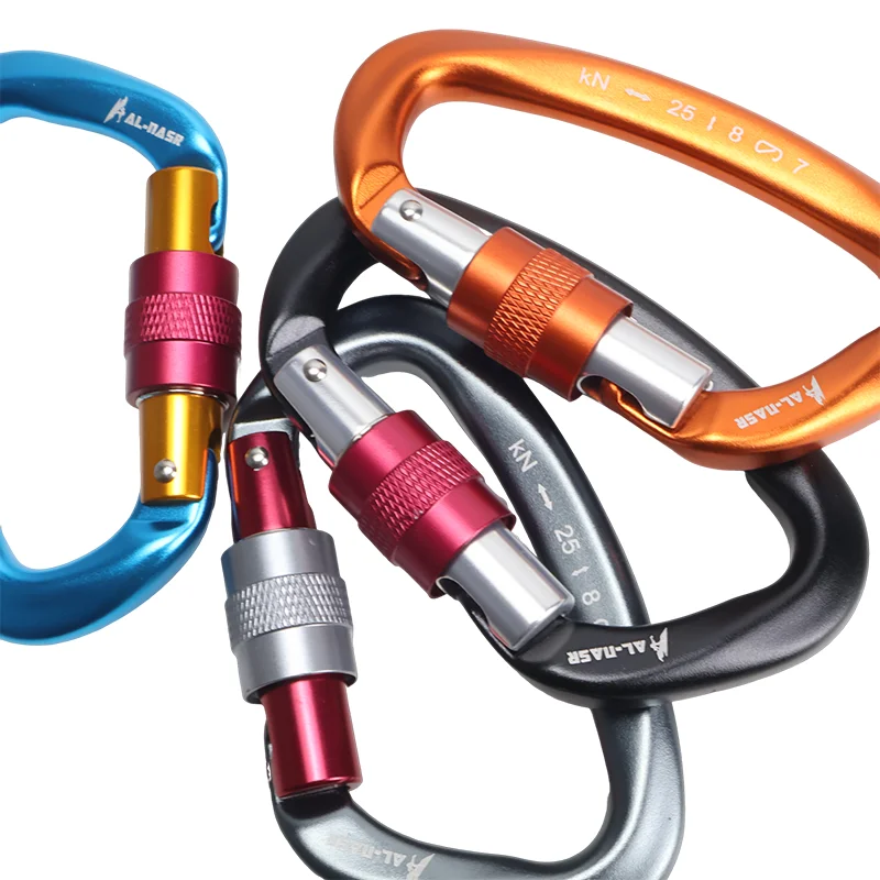 جديد 25KN المهنية حلقة تسلق السلامة D شكل خطاف المفاتيح الألومنيوم تسلق الأمن قفل رئيسي في الهواء الطلق تصاعدي أدوات التخييم #5