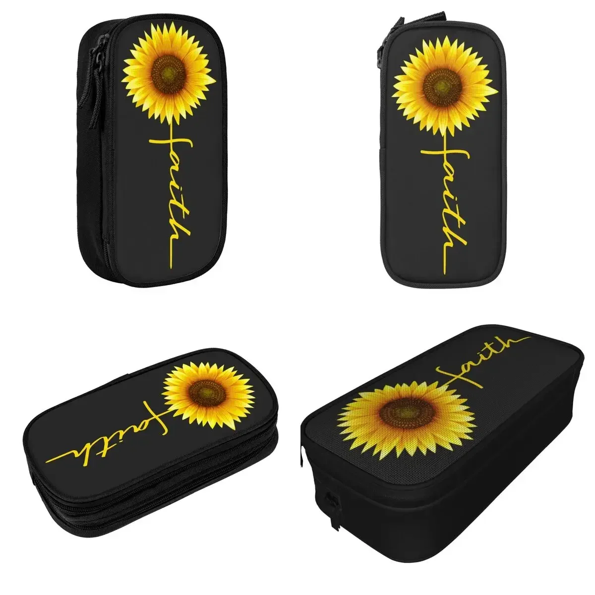 Yellow Faith Sunflower Christian Quote Pencil Case Christian  God Pencil Box Pen Box Large Storage Bag Gifts Stationery