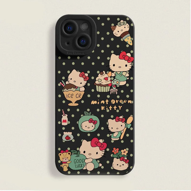 Kawaii HelloKitty جراب هاتف آيفون 11 12 13 14 15 برو ماكس 7 8 زائد X XR XS SE الكرتون غطاء ممتص للصدمات كابا
