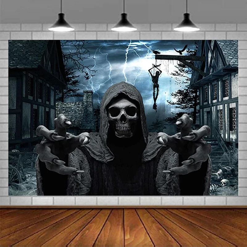 

Happy Halloween Party Photography Backdrop Horror Skull Ghost Monster Scary Dark Night Background Decor Cosplay Supplies Banner