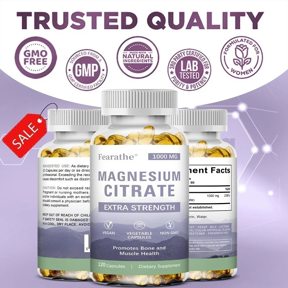 Magnesium Citrate Supplement - for Stress, Relaxation, Bone, Sleep, Heart Health, Nerve, Muscle & Metabolism