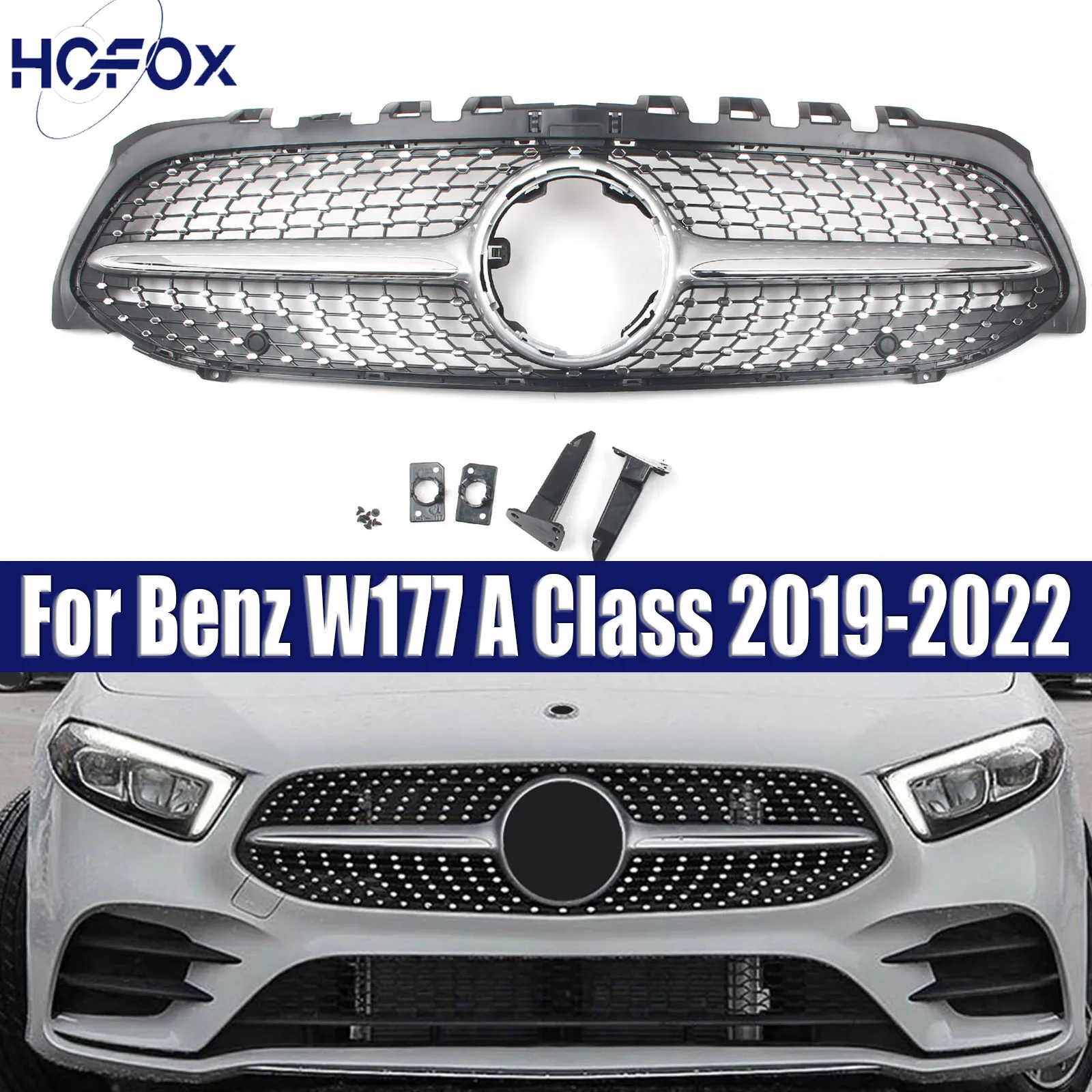 Front Bumper Grille Grill Mask Grid Body Kit Tuning Accessorie For Mercedes Benz W177 A Class 2019-2022 without camera hole