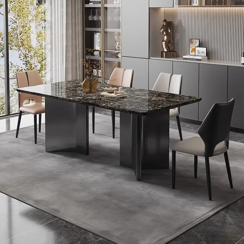 طاولة طعام فاخرة من الحجر البلاتيني الماسي، طاولة طعام منزلية من الرخام عالي الإحساس، فاخرة