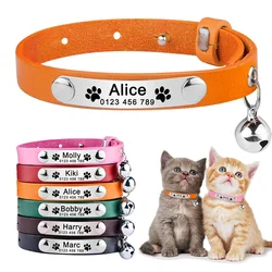 Engraved PU Leather Cat Collar Waterproof Personalized Free Custom Name Adjustable Collars Anti-lost Pu Customized Cat Accessory