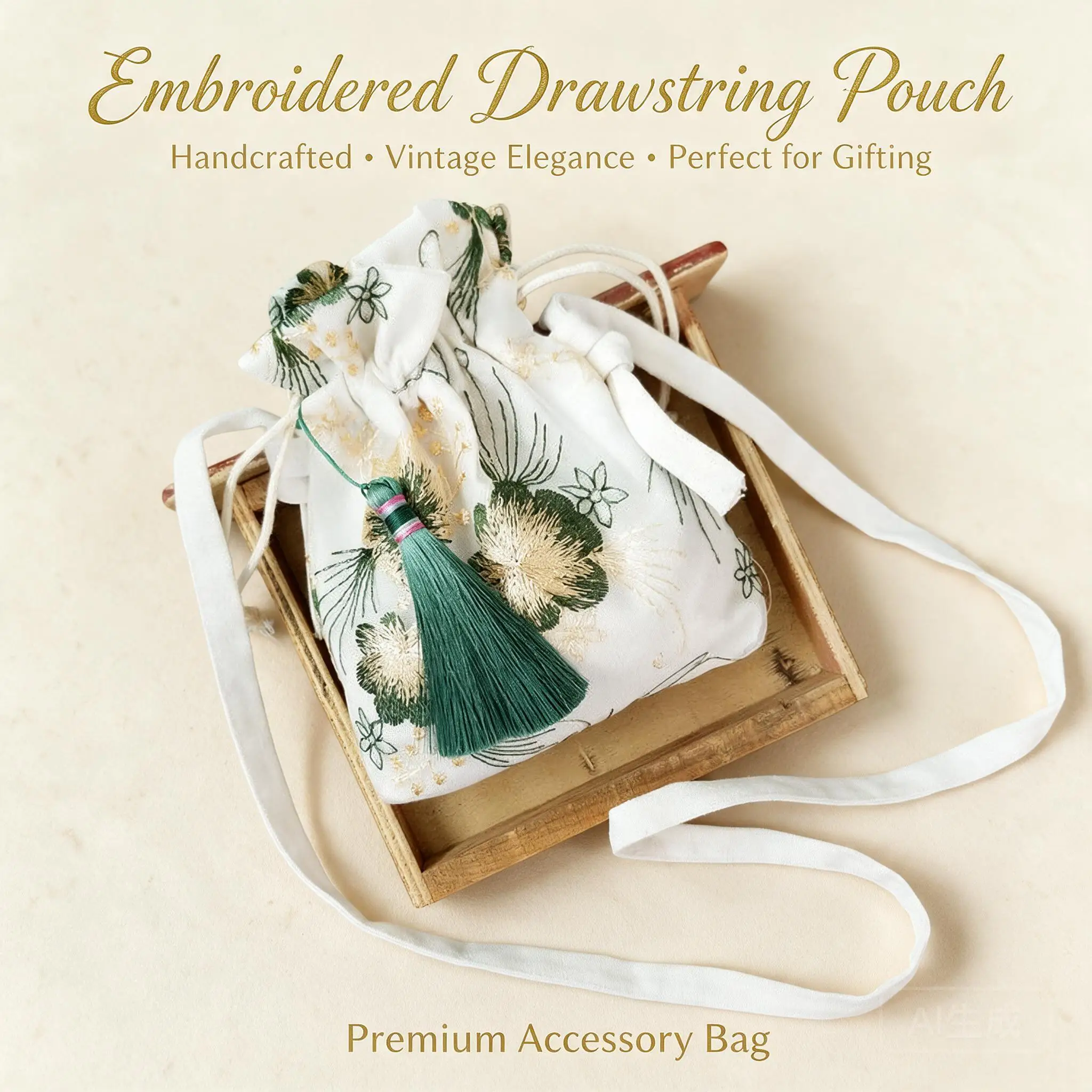 Chinese Traditional Style Embroidered Tassel Drawstring Bag Hanfu Accessory Crossbody Cloth Pouch For Daily Cosplay Event Wear