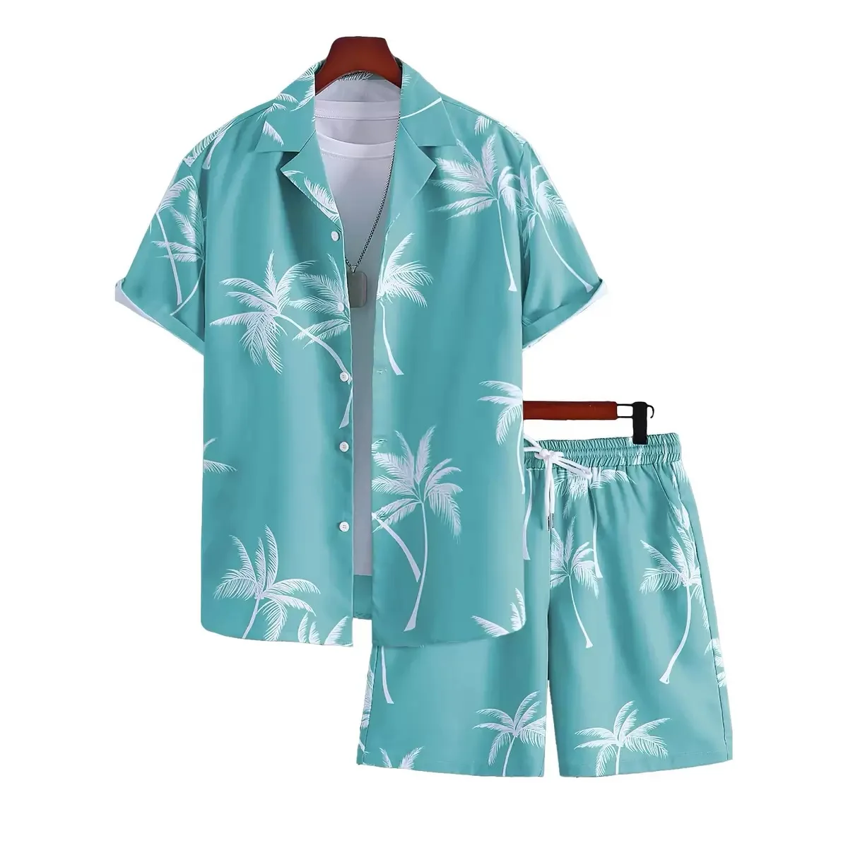 

Summer New Fashion Trend Printed Ice Silk Beach Short Sleeved Shirt Set for Men's Casual Loose Sports Plus Two Piece Set S-3XL