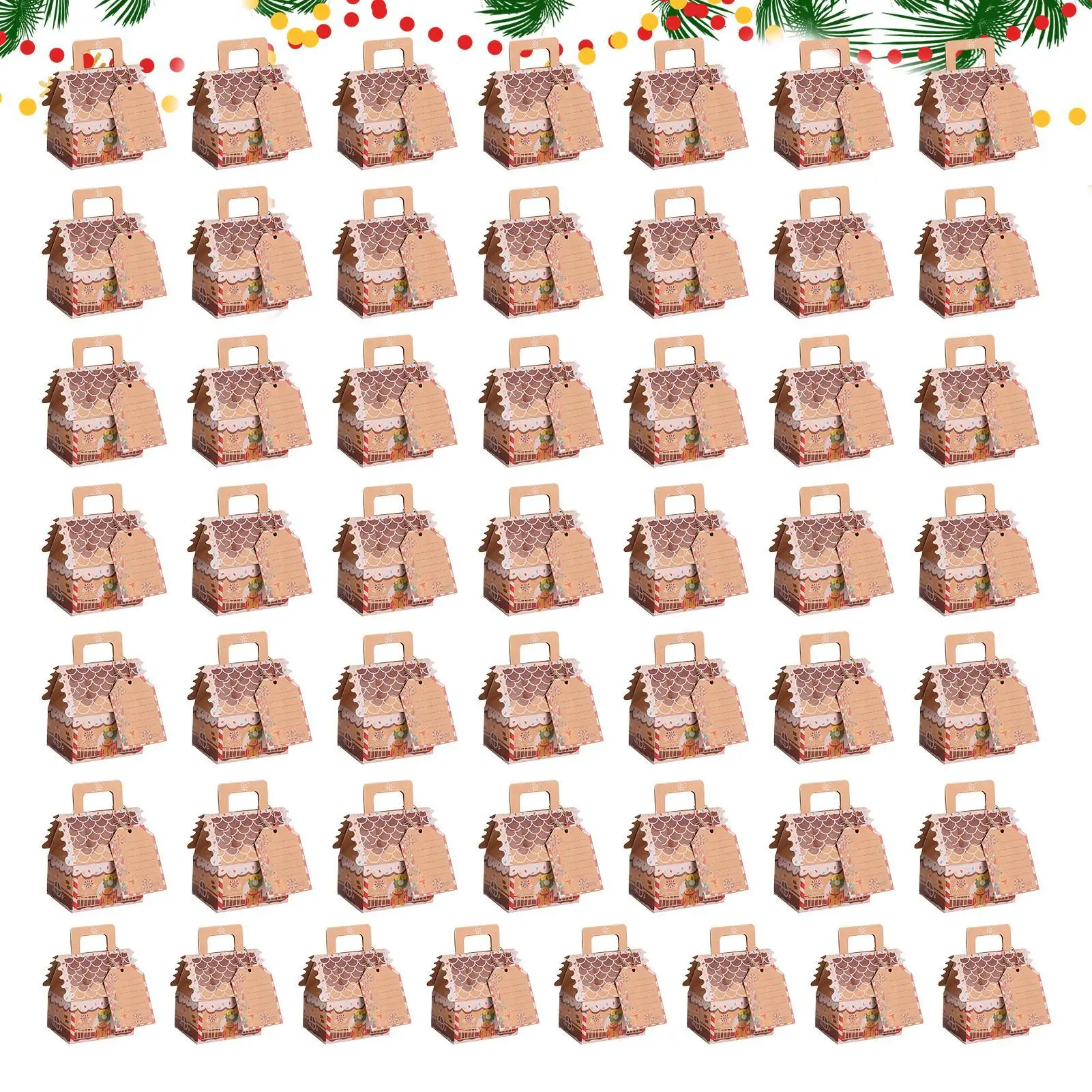 

Маленькие рождественские коробки, 50-компонентный контейнер для подарков, праздничная коробка для выпечки в форме дома для конфет, шоколада, праздничные принадлежности