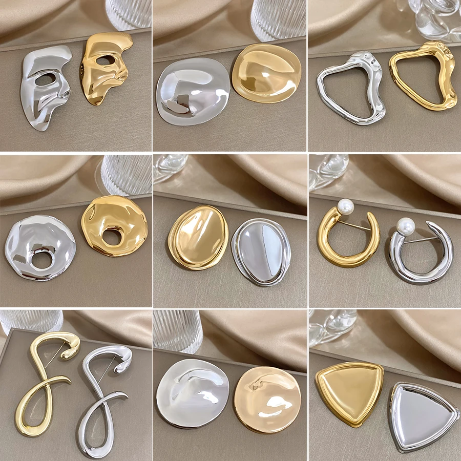 Vintage przesadna broszka damska nowe unikalne nieregularne fałdy geometryczna metalowa broszka garnitur dekoracja broszka Pin akcesoria prezent