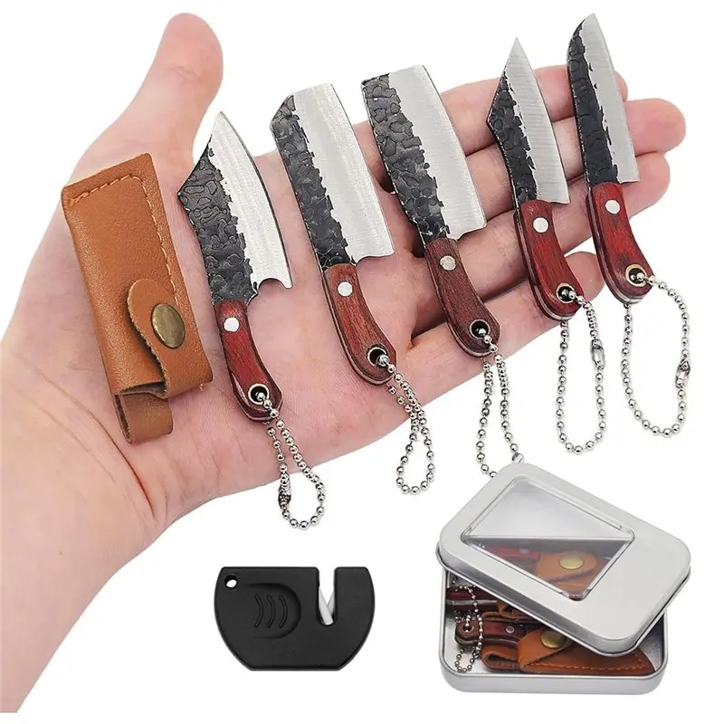 

AB42-карманный брелок для ножей и набор мини-ножей с точилкой-крошечный нож для упаковки/открывалки для букв — полный набор из 5 лезвий
