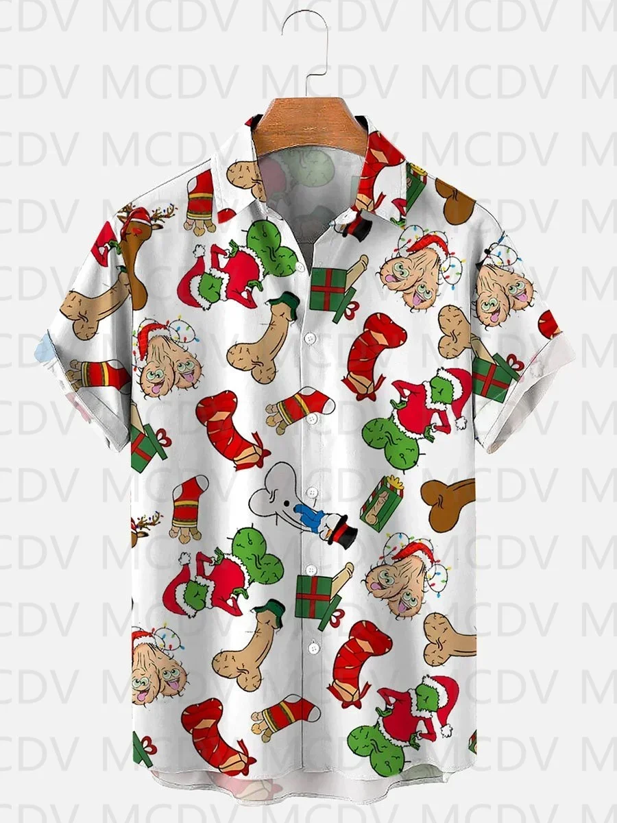 Christmas Cocks Print Short Sleeve Shirt Short-Sleeved Shirt Men Hawaiian Shirt