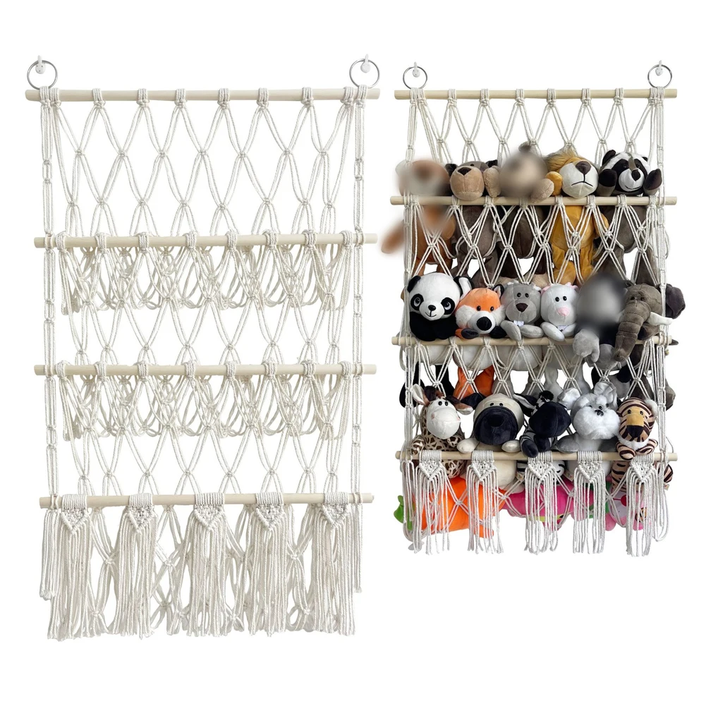 3 Layers Stuffed Animal Net Storage Organizer With Tassel Large Capacity Corner Toy Storage Holder For Stuffed Animals Plushies