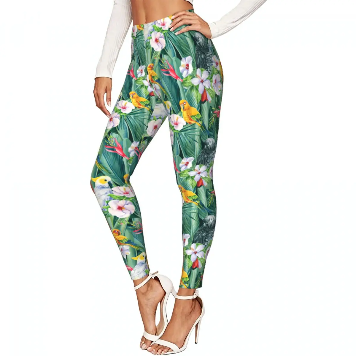 Cockatoo Tropical Birds Parrots Women Leggings High Waisted Stretch Tights Workout Running Pants