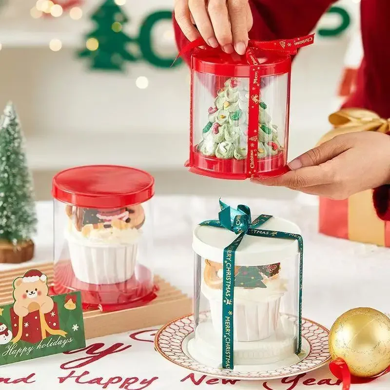 Small Cake Dessert Mousse Pastry Package Paper Cup Transparent Circular Baking Bread Packaging Box Festival Gift Wrapping Case