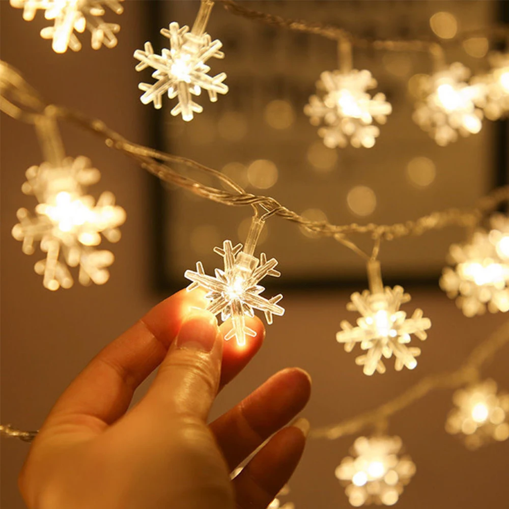 Festoon Led Snowflake Snow String 20 30 50 100 Lights Christmas Decoration Street Garland Winter Solor Energy New Year 2024