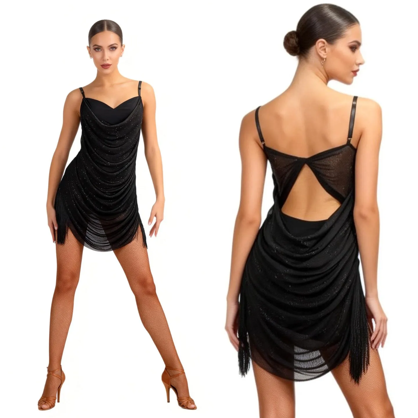 

Женский латиноамериканский танцевальный костюм для взрослых, черный, сексуальный, облегающий, с открытой спиной, для тренировок, танго, ча-ча-ча, самбы, румбы, для выступлений.
