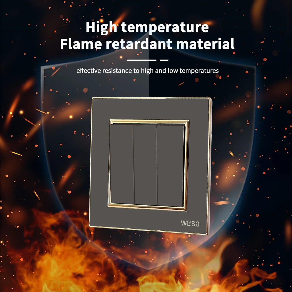 أسود كلاسيكي 250 فولت لوحة أكريليك 16A التيار المتناوب 3 عصابة 1 طريقة الجدار الروك التبديل تشغيل/إيقاف مثبطات اللهب الاتحاد الأوروبي القياسية زر مفتاح الإضاءة #4