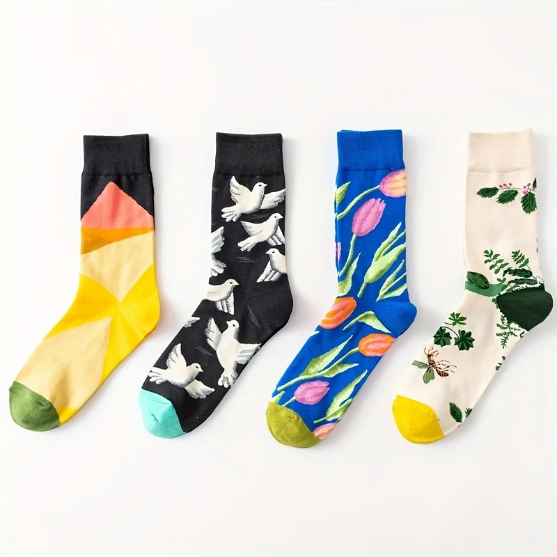 1 pair of creative oil painting socks with fashionable and trendy animal patterns men socks