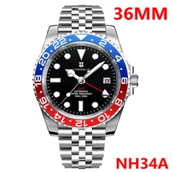 36MM Luxury NH34 GMT Men Mechanical Watches Man Luminous Sapphire Glass Automatic Watch for Men Corgeut relogio masculino