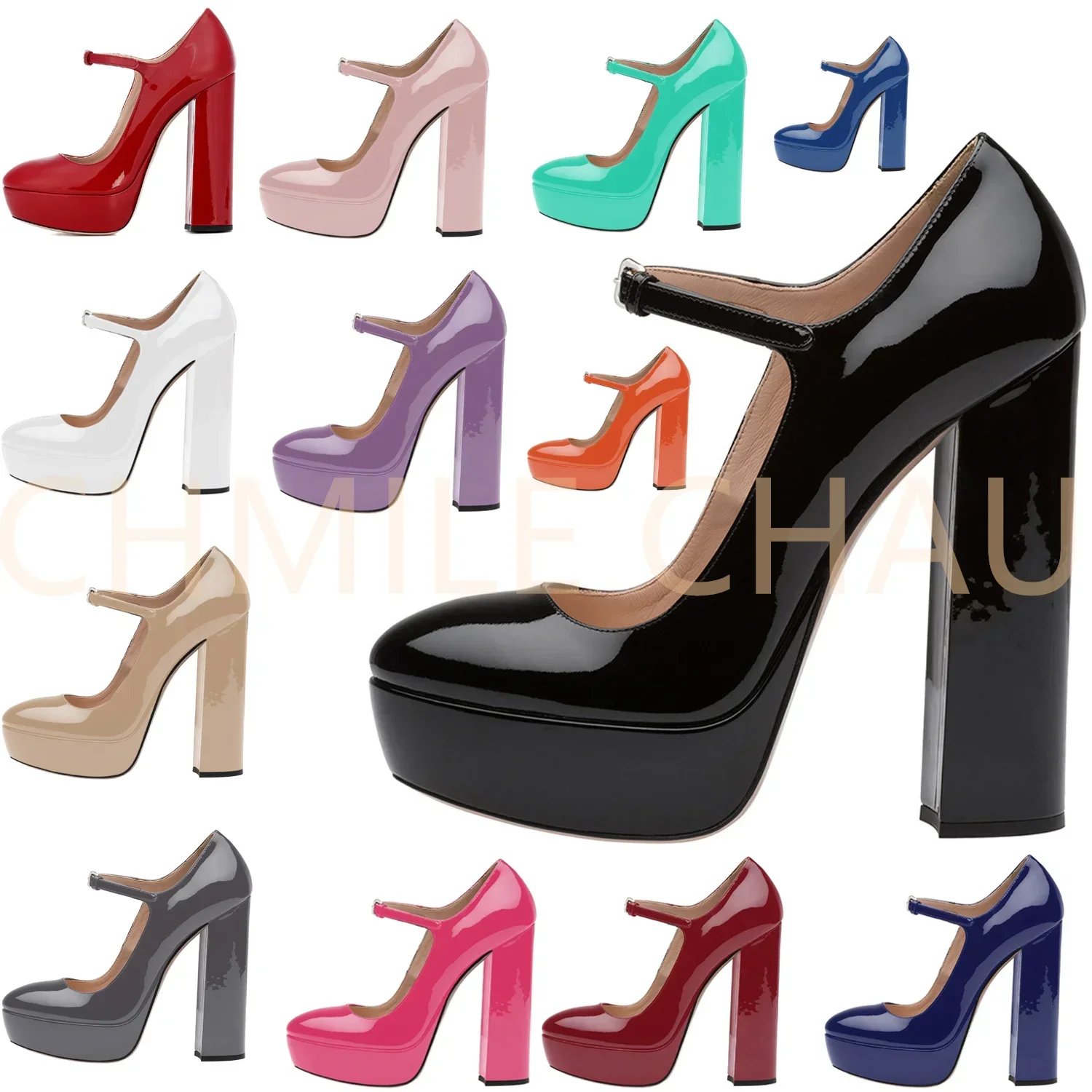 

【Measure your feet length before order】Luxury Women High Heel Platform Pumps Mary Janes Fashion Lady Shoes Plus Size 10-CHC-11