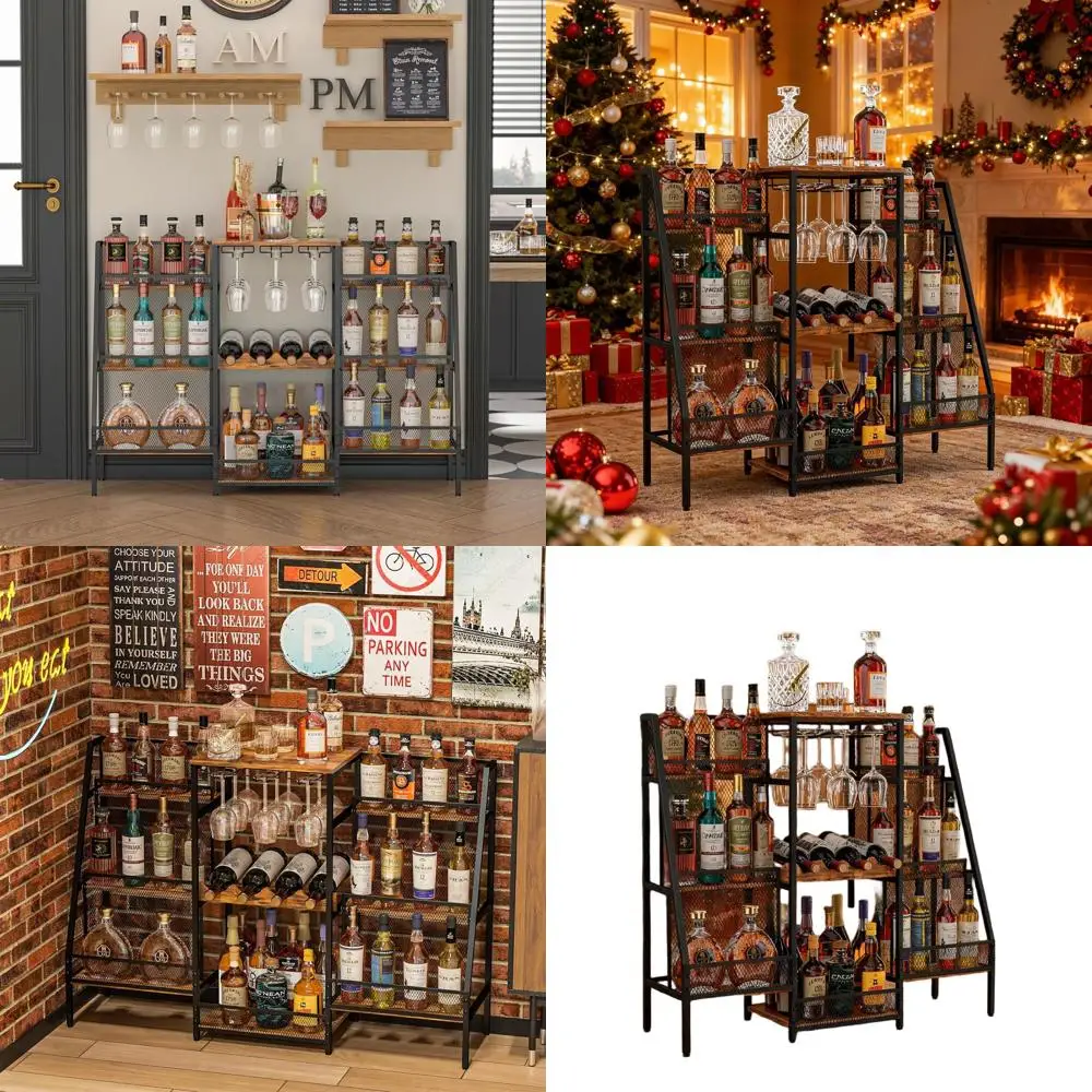 

6-Tier Home Bar Cabinet with Glass Holders, Freestanding Wine Rack for Whiskey & Wine Bottles, Ideal for Holiday Parties & Famil