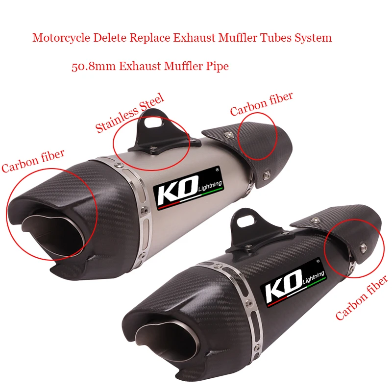 Modified For Head 51mm Tail Silencer Tubes 385mm Length Stainless Carbon Fiber NO DB Killer Silp on Motorcycle Silencer Pipe