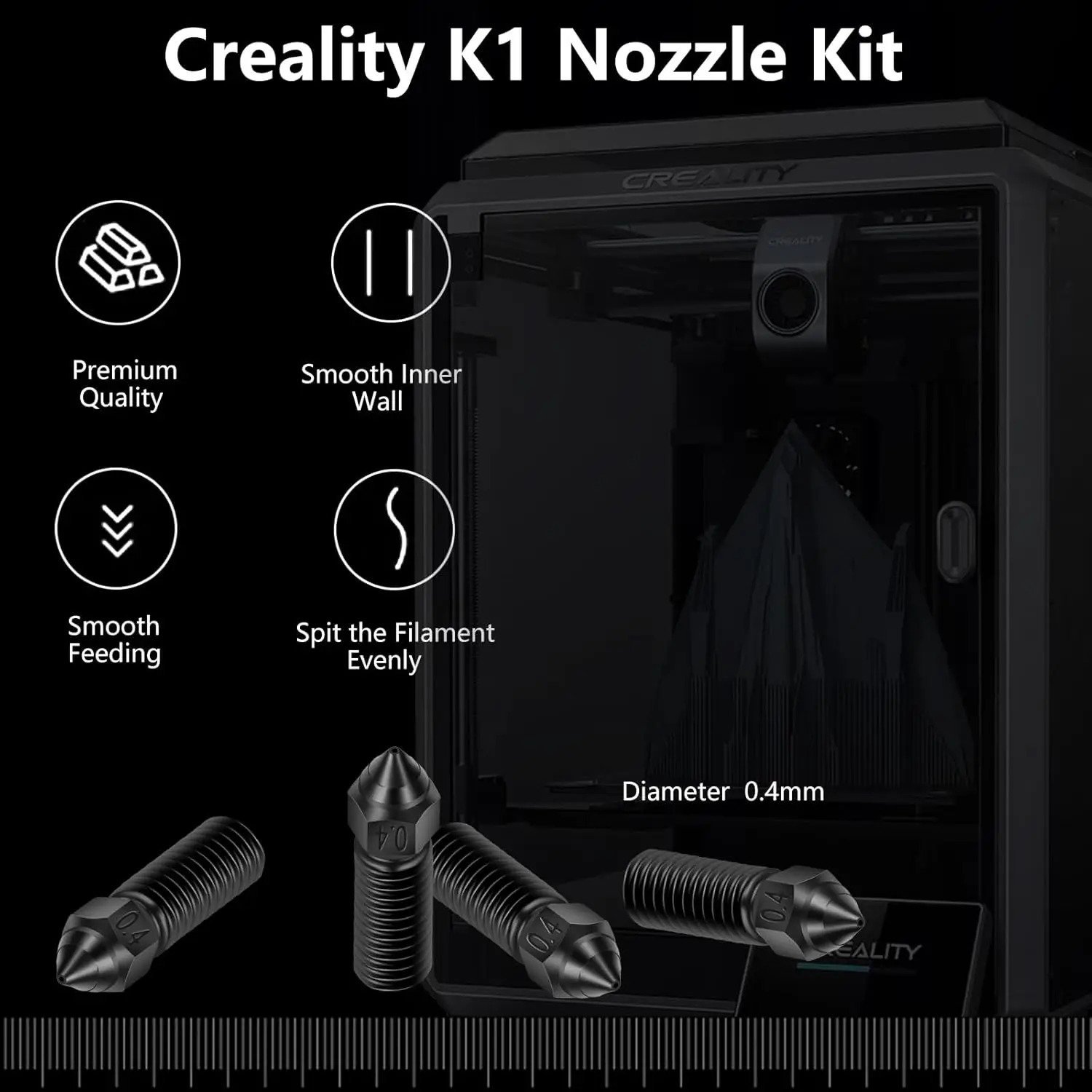 Creality Ender 3 V3 KE Extruderdüse, 4 Stück, 0,4 mm, Düsensatz aus gehärtetem Stahl, Hochgeschwindigkeitsdruck und hoher Durchfluss für K1/K1 Max/CR-M4 – Detail 1