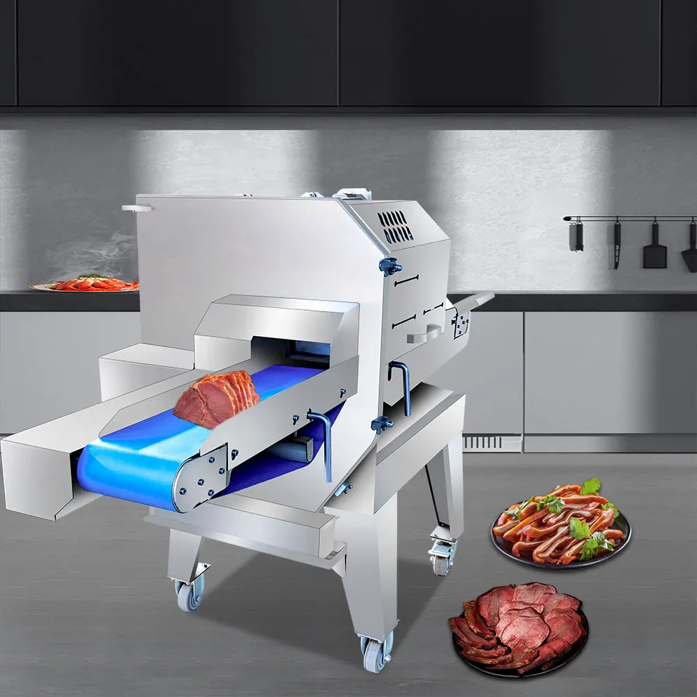 New Commercial Automatic Adjustable Thickness Carbon Steel Blade Sausage Beef Ham Cooked Meat Cheese Slicer Machine