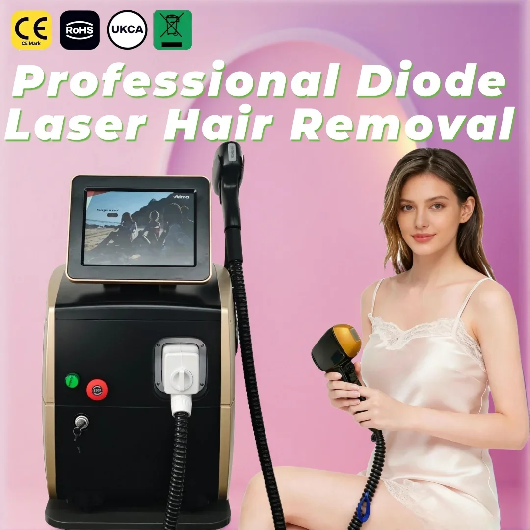 Professional Diode Laser Hair Removal – 808nm 4 Wavelengths, Ice Cooling Technology – Long-Lasting Hair Reduction – CE for Home