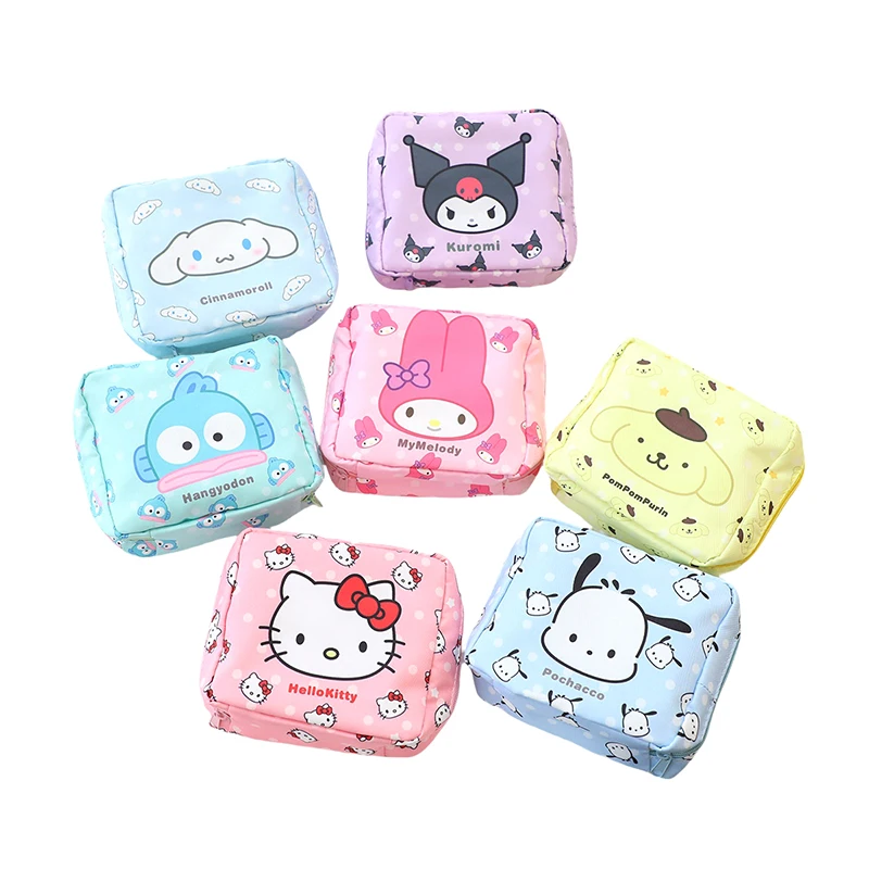 1 buah Sanrio Hello Kitty Kuromi tas menstruasi Cinnamoroll lucu hati Girly portabel kapasitas tinggi tas penyimpanan serbet sanitasi