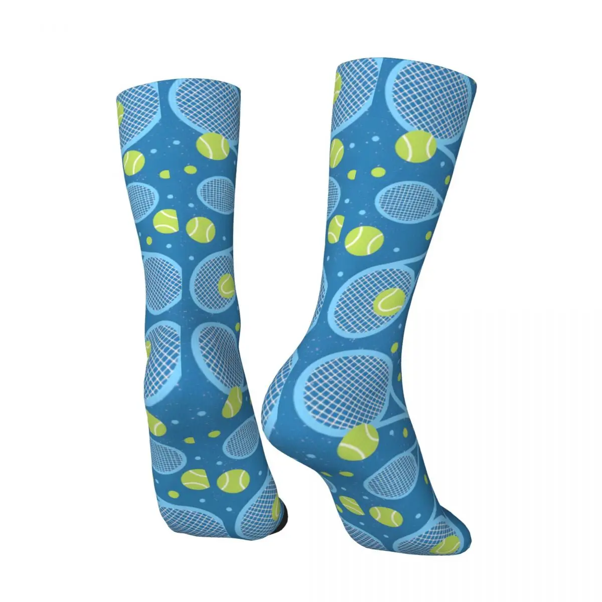 Spinning Rackets In Blue Men's Socks Retro Harajuku Street Style Novelty Casual Crew Sock