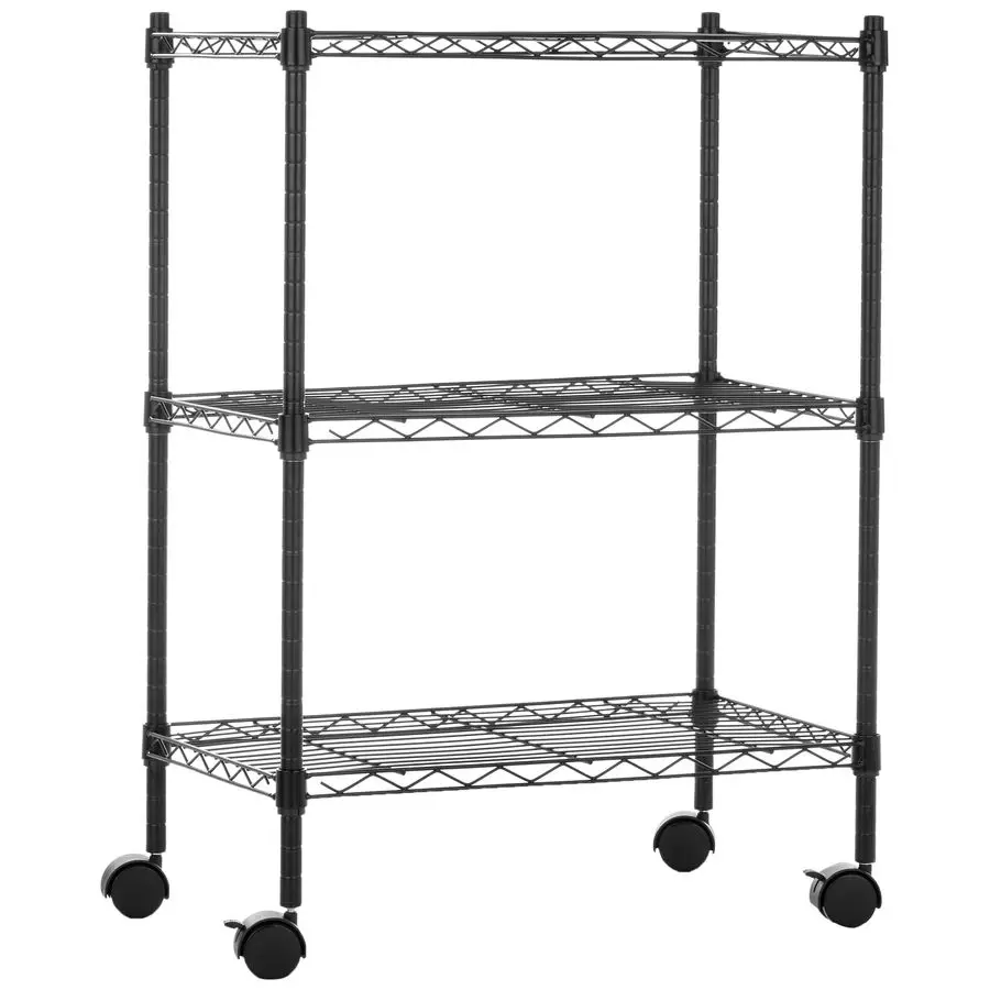 

Основы, 3 регулируемые полки, сверхмощные стеллажи для хранения на 2 полипропиленовых пластиковых колесиках, металлической проволочной стойке-органайзере, 23,2 л x 13