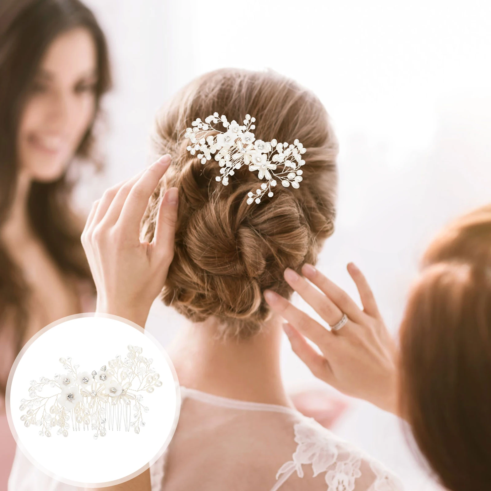 

Flowers Rhinestone Hair Comb Wedding Accessories Pearl Hair Decor Bride Bachelorette Prom Birthday Anniversary Gifts Lightweight