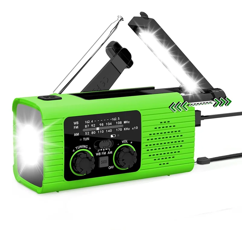 

B48A AM/FM/NOAA Weather Radio Emergency Solar Hand Crank Radio 4000Mah Battery Multifunction For Camping With Headphone Jack