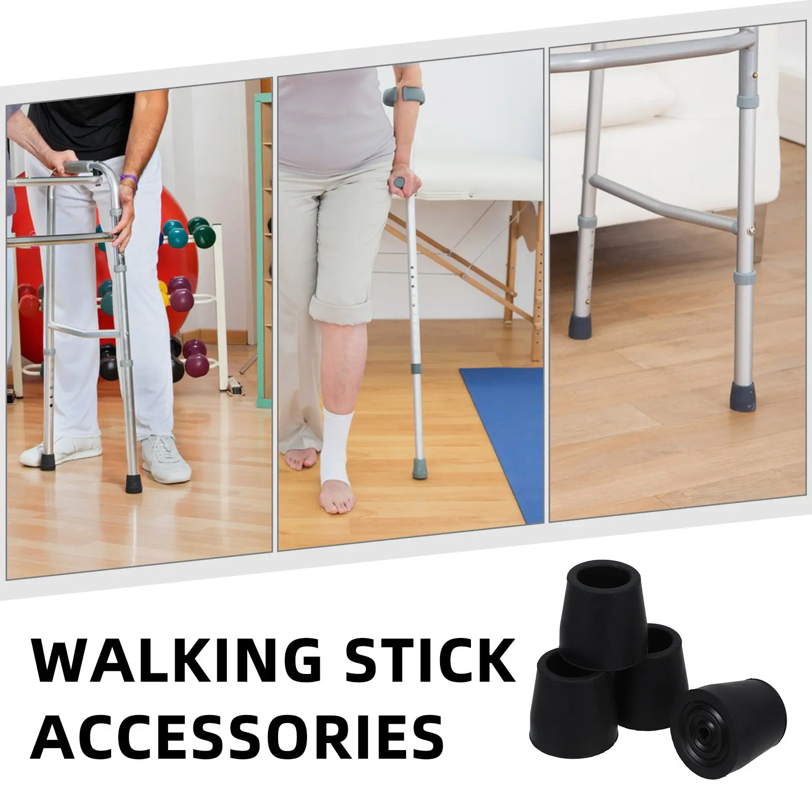 4Pcs Premium Rubber Walker Foot Covers Anti Slip Leg Tips for Walkers Chairs Furniture Floor Safety Protection Walking Stick