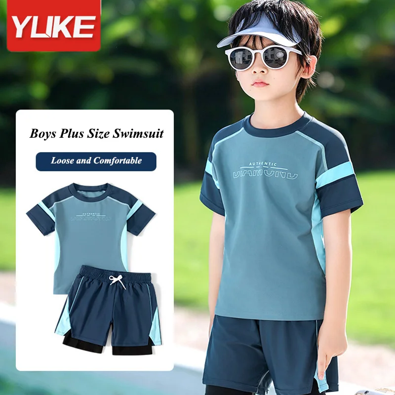 Boy Swimsuit Double Layered Sunscreen Short Swimsuits Swimming Beach Pool Resort Two Piece Kid Swimsuit Set