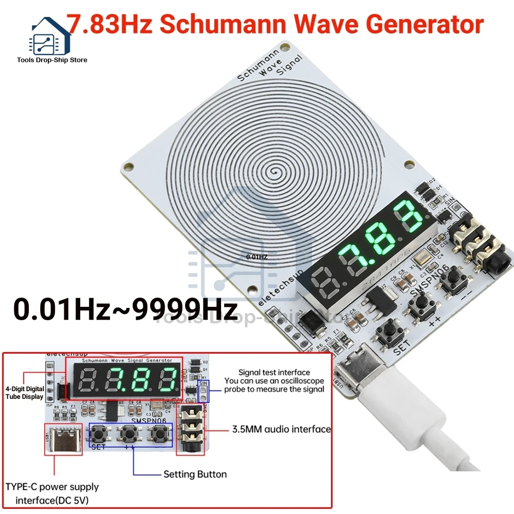 7.83Hz Earth HeartBeat Schumann Ressonância 0,01 Hz ~ 9999 Hz Gerador de sinal de frequência Earth Heartbeat Interface USB tipo C de 4 dígitos