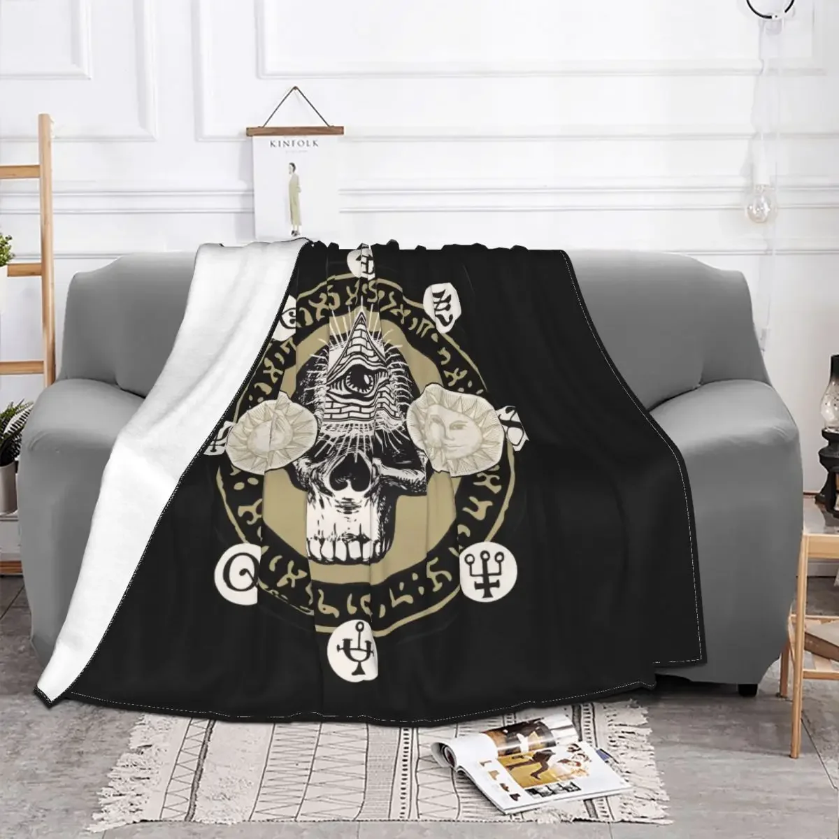 Skull All-seeing Eye Sun And Moon Knitted Blanket Amulet Mystery Tarot Flannel Throw Blankets Home Couch Soft Warm Bedspreads