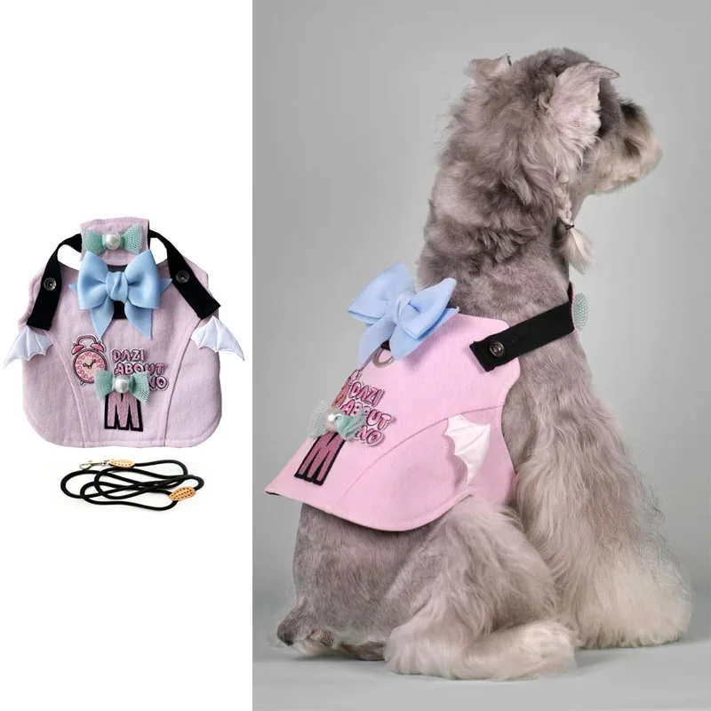 

Luxury Cute Bowknot Dog Harness Leash Set Princess Dog Leash Kawaii Harness Vest For Maltese Schnauzer Small Dog Outdoor Walking
