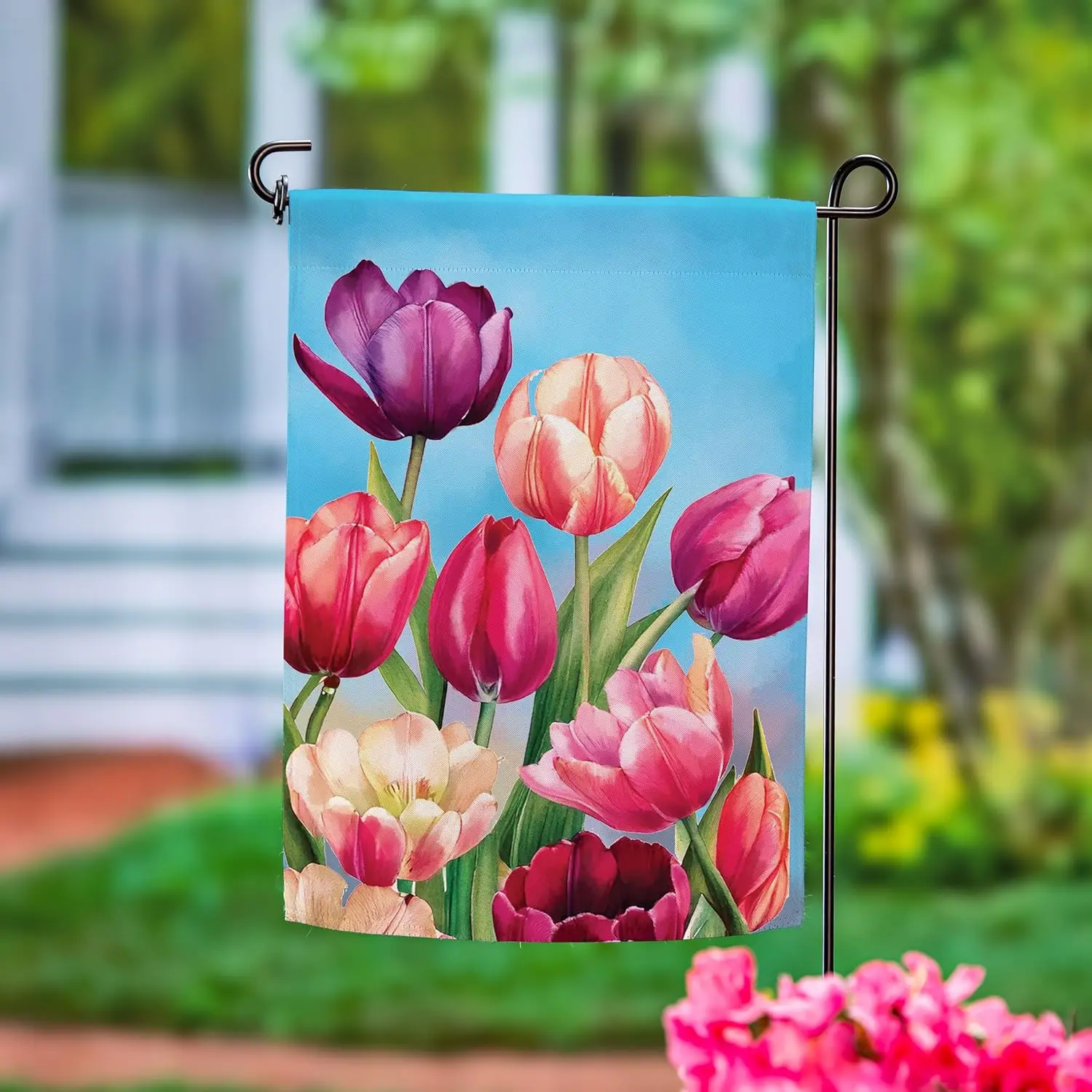 Evergreen Tulip Palooza Suede Garden Flag 12x18 Double Sided, All Weather Flags For Outside House, Welcome Spring Flags for  ZZM