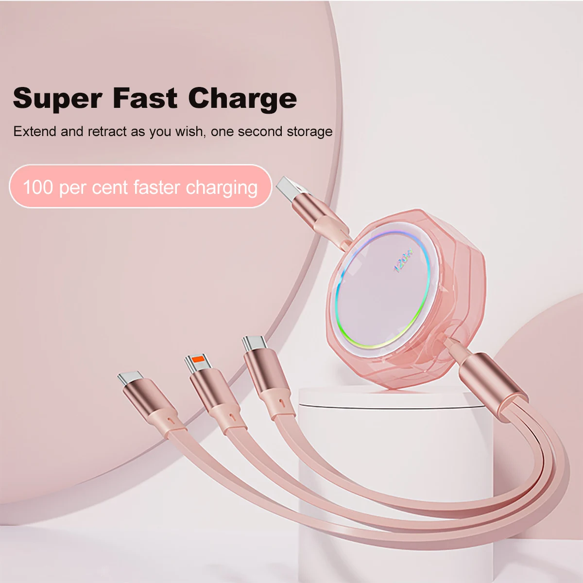 3 In 1 Retractable Usb 120W Fast Charging Cable And Data Micro Usb Type C For Iphone Android Phone Xiaomi Huawei OPPO