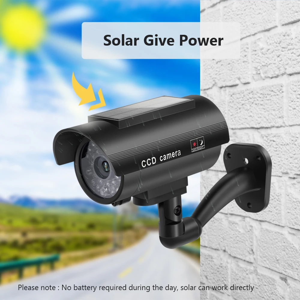 Solar Fake Dummy Camera with Flashing Red LED Bullet Shaped Waterproof Security CCTV Surveillance Cam for Home Outdoor Battery