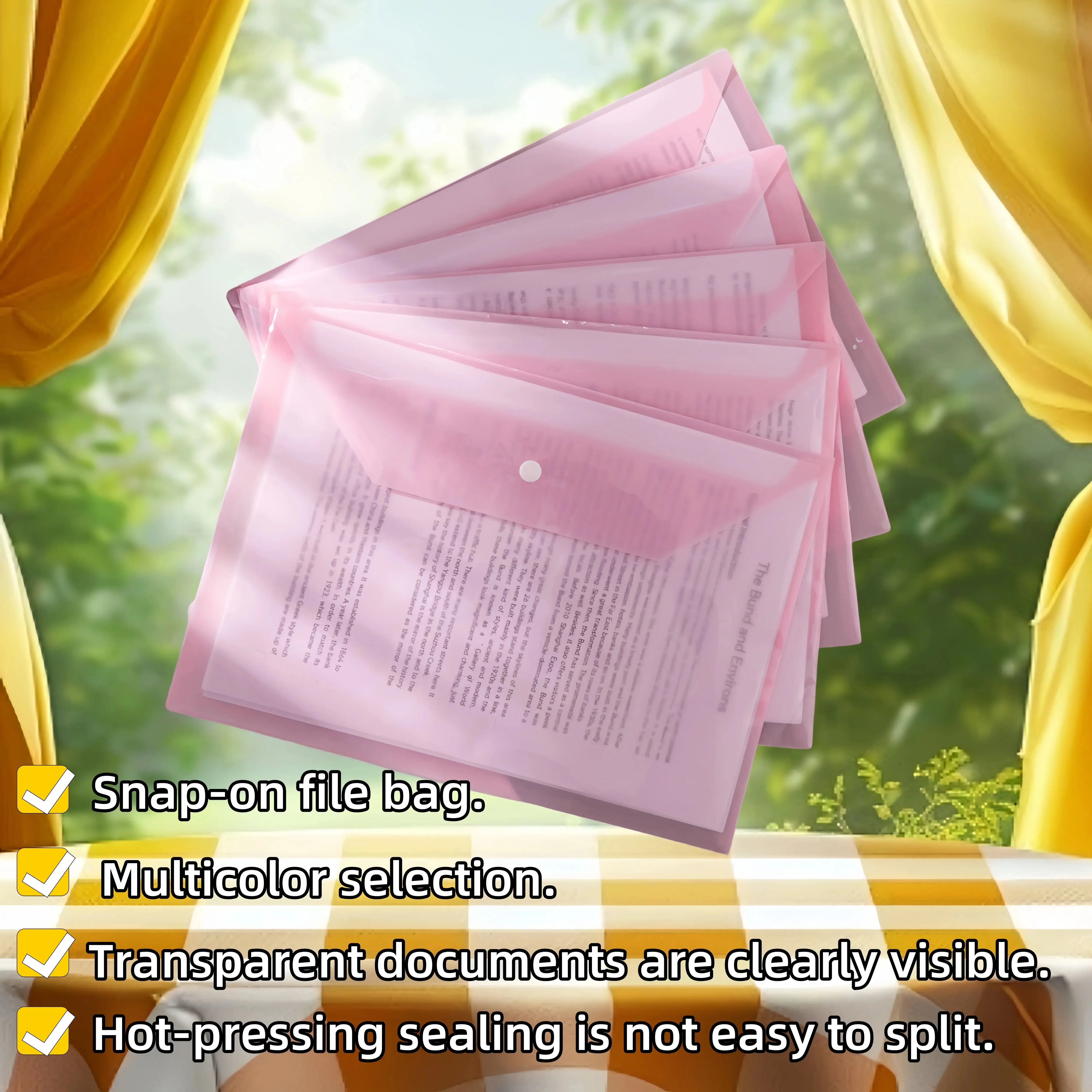 

20 File Bags Morandi Colorful Thickeneded Transparent A4 Twill Snap Bag Information File Bag Colorful Office Document Storage Bag