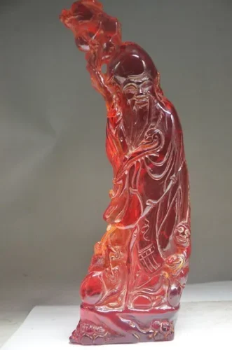 

EXQUISITE CHINESE AMBER HAND CARVED GOD OF LONGEVITY STATUE