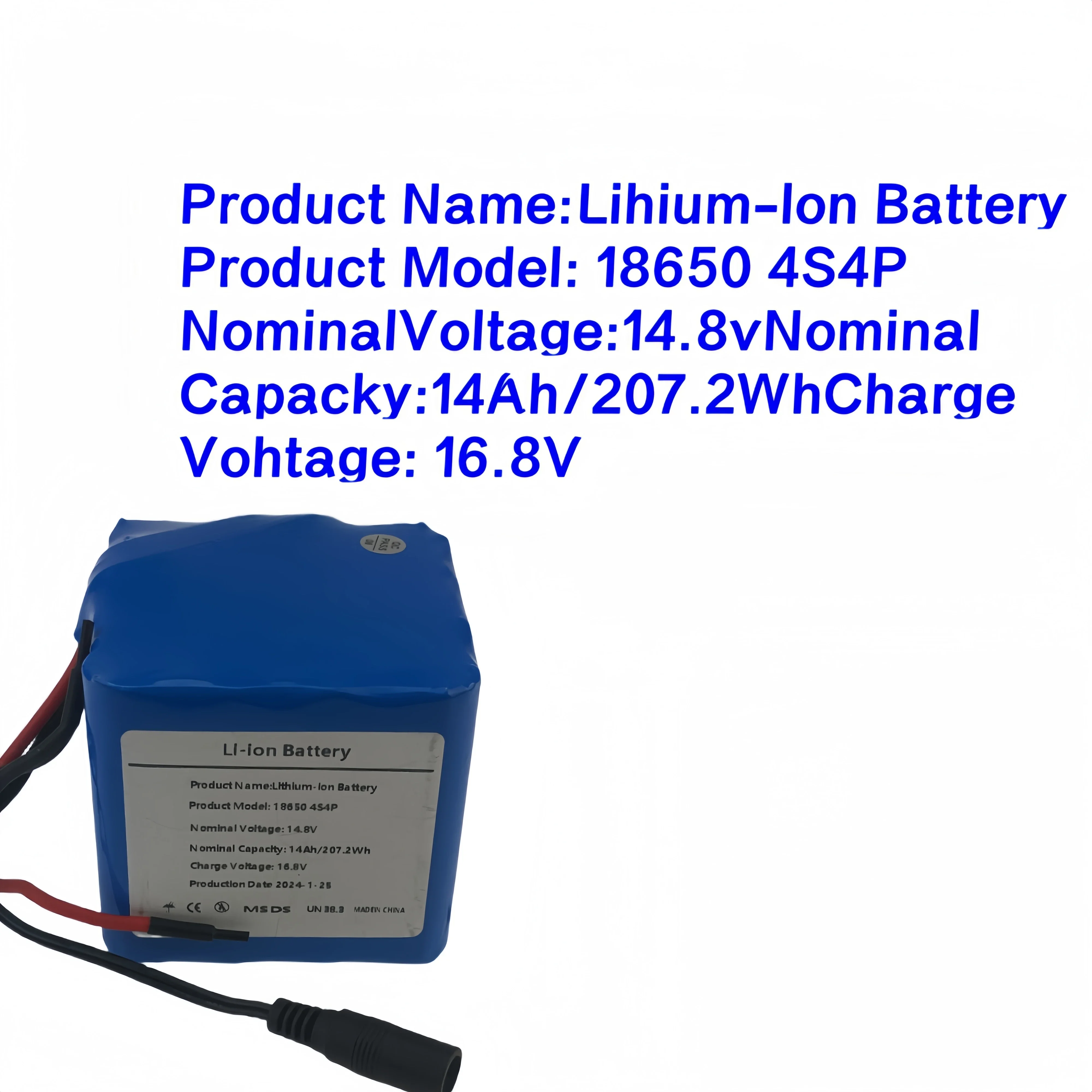 14.8V 14Ah 18650 4S4P Lithium Battery Pack 118W For LED Night Fishing Lamp Heater Miner Lamp Amplifier Cell+16.8V 2A Charger