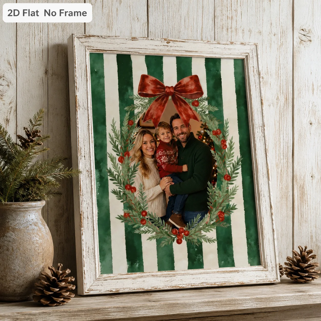 Custom Christmas Poster Custom Family Pet Portrait Photos Christmas Wreath Canvas Printing Winter New Year Wall Art Holiday Gift