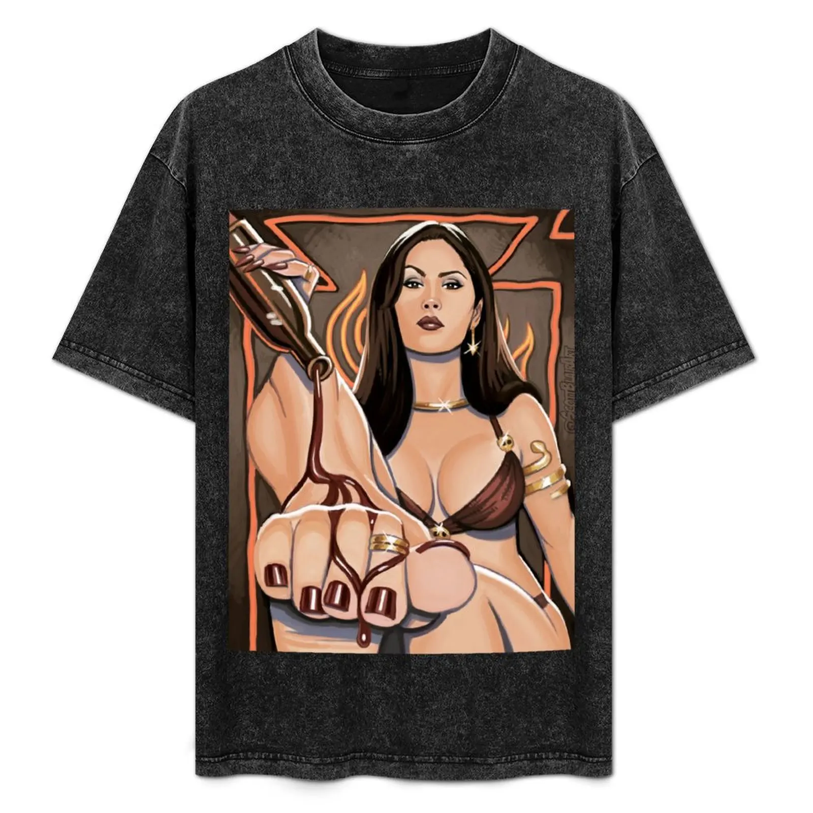 salma-hayek-serve-il-liquore-a-quentin-tarantino-t-shirt-casual-a-maniche-corte-dal-taglio-ampio