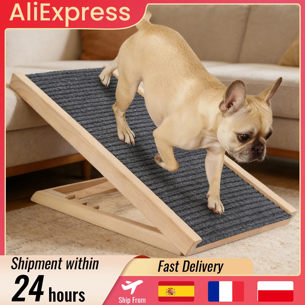 Rampe pour chien en bois massif de 70 cm, échelles antidérapantes avec tapis de sécurité, escalier d'accès pour animaux de compagnie pour canapé, voitures, voyages - Hauteur réglable