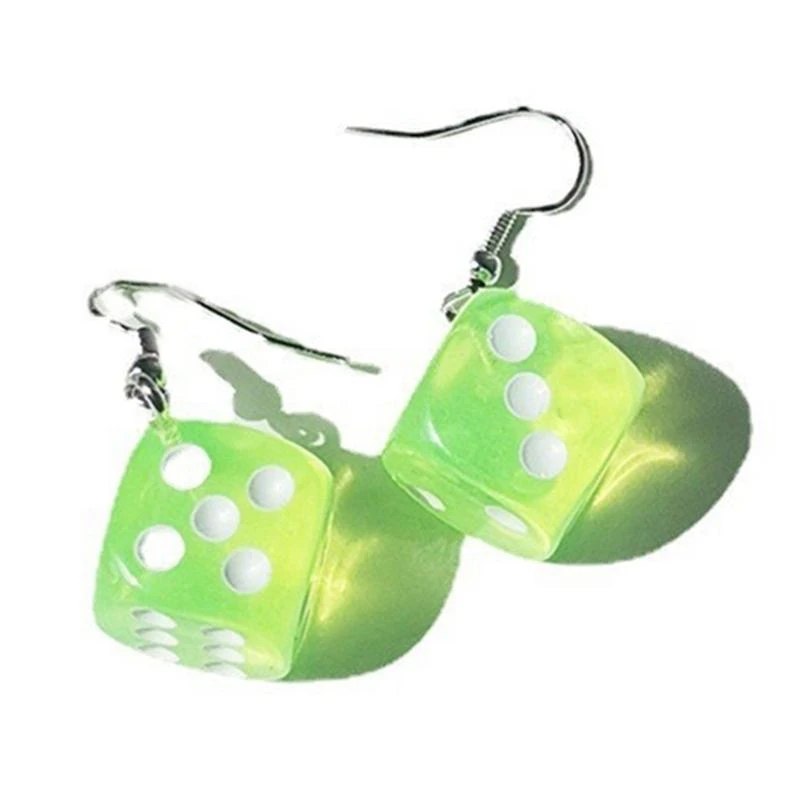 Dice-Dangle Drop Earrings Funny Punk Resin Cube Dice-Dancing Earrings Jewelry Geometric Sieve Pendant Clavicle Chain
